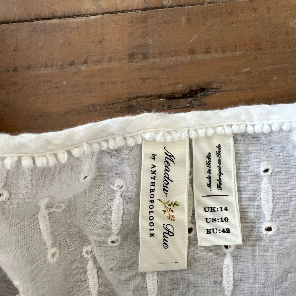 ANTHROPOLOGIE Meadow Rue Embroidered Eyelet Peplum Top Women’s 10 Feminine